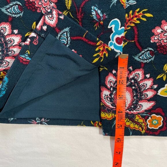 LOFT Blue Teal Floral Pencil Skirt Size 6 Cotton Stretch Lined Side Zip - Picture 6 of 12